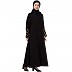 A-line abaya with golden lace at sleeves-Black-golden
